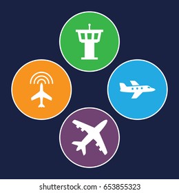 Flight icons set. set of 4 flight filled icons such as plane