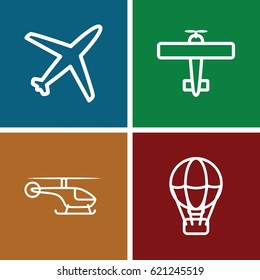 Flight icons set. set of 4 flight outline icons such as helicopter, plane