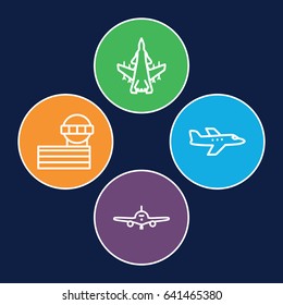 Flight icons set. set of 4 flight outline icons such as plane