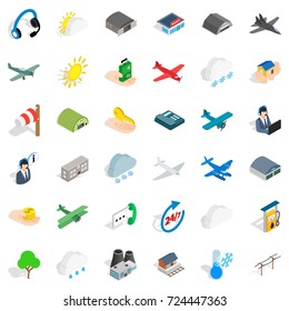 Flight icons set. Isometric style of 36 flight vector icons for web isolated on white background
