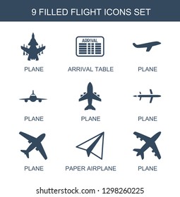 flight icons. Trendy 9 flight icons. Contain icons such as plane, arrival table, paper airplane. flight icon for web and mobile.