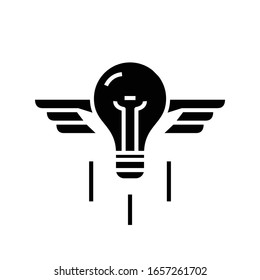 Icono negro de las ideas, ilustración conceptual, símbolo plano vectorial, signo de glifo.