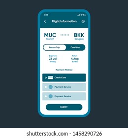 Flight info wireframe mobile screen, prototype template mobile application.