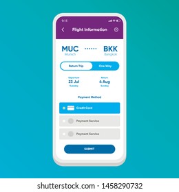 Flight info wireframe mobile screen, prototype template mobile application.