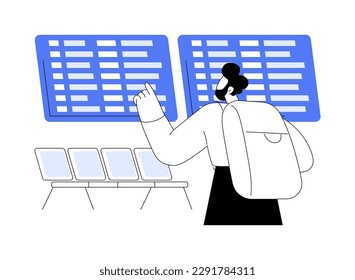 Flight information abstract concept vector illustration. Passenger looks at the board at the airport, airway transportation, commercial transport, departure information abstract metaphor.