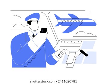 Flight information abstract concept vector illustration. Plane captain speaking, pilot talking to passengers, make announcement, airway transportation, commercial air transport abstract metaphor.