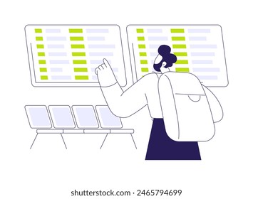 Flight information abstract concept vector illustration. Passenger looks at the board at the airport, airway transportation, commercial transport, departure information abstract metaphor.