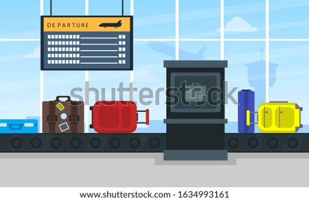 Flight Information Board and Conveyor Belt in Airport Hall Vector Illustration