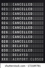 Flight information on airport during a snow storm, vector