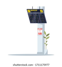 Flight information semi flat RGB color vector illustration. Covid caution. Timetable in lobby to check for departure. Airport terminal info monitor isolated cartoon object on white background