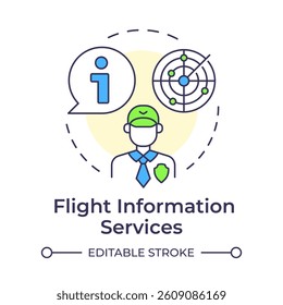 Flight information services multi color concept icon. Air traffic control, operator. Round shape line illustration. Abstract idea. Graphic design. Easy to use in article, blog post