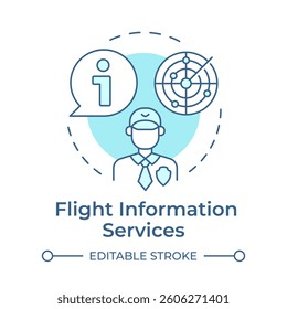 Flight information services soft blue concept icon. Air traffic control, operator. Aircraft monitoring. Round shape line illustration. Abstract idea. Graphic design. Easy to use in article, blog post