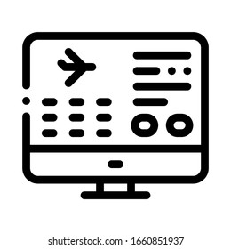 Vector De Línea Delgada Icono De Sitio Web Información De Vuelo. Información De Vuelo En El Pictograma Lineal Concepto De Pantalla Del Ordenador. Símbolo de contorno monocromo de avión Transporte aéreo Símbolo de contorno aislado Ilustración