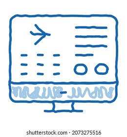 Flight Information Web Site Sketch Symbol Vektorgrafik. Handgezeichnete blaue Linie Kunst Fluginfo On Computer Screen Concept Linear Piktogramm. Zeichen von Luftfahrzeugen des Luftverkehrs. einzelne Symbolillustration