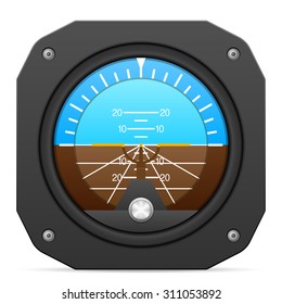 Flight Instrument Attitude Indicator On A White Background.