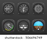 Flight instrument on a black dashboard.