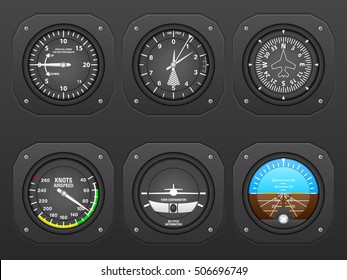 Flight instrument on a black dashboard.