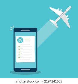 Flight insurance document on mobile phone. Airlines risk safety assurance agreement, checklist. Airplane travel coverage protection.