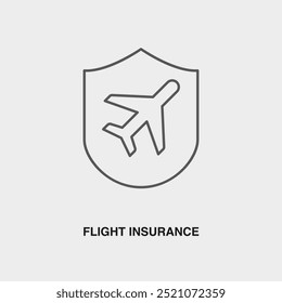 Icono o logotipo de línea fina de seguro de vuelo. Símbolo o letrero en la línea aérea o tema del App de viajes. Ilustración de línea de Vector.