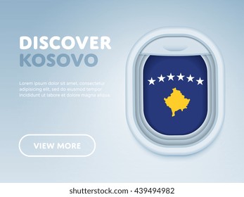 Flight to Kosovo traveling theme banner design for website, mobile app. Modern vector illustration. Vacation. Tourism concept. Travel banner. Adventure in Kosovo. Journey concept.