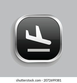 Flight Land Fill Icon Design. Glossy Button Style Rounded Rectangle Isolated On Gray Background. Vector Illustration