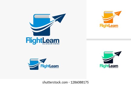Flight Learning logo designs, Book and Wings logo designs vector