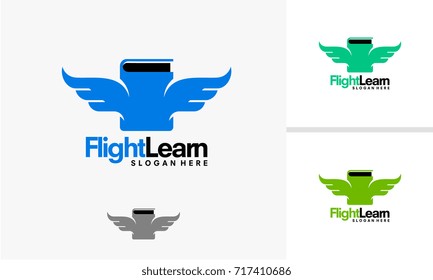 Flight Learning logo designs, Book and Wings logo designs vector