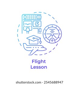 Ícone de conceito de gradiente azul da lição de voo. Treinamento de pilotos, aviação. Aviônica, educação. Ilustração de linha de forma redonda. Ideia abstrata. Design gráfico. Fácil de usar em infográfico, apresentação