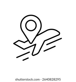 Flight Location Icon with Airplane and Map Pin Outline Style Thin Line Travel Navigation Symbol