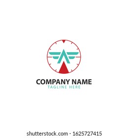 flight logo with wings, compass and speedometer set in emblem style 
