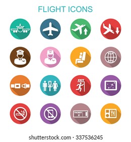 flight long shadow icons, flat vector symbols
