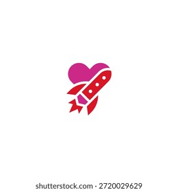 Voo da ideia do logotipo do foguete do amor.