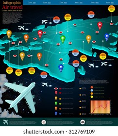 flight map of planes with point destination. Part of world map Africa Europe. 
