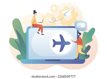 Flight mode button on laptop. Airplane mode concept. Info notification in air plane. Modern flat cartoon style. Vector illustration on white background
