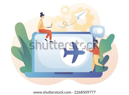 Flight mode button on laptop. Airplane mode concept. Info notification in air plane. Modern flat cartoon style. Vector illustration on white background
