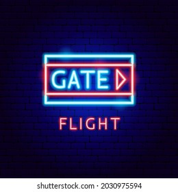 Flight Neon Label. Vector Illustration of Airport Gate Promotion.