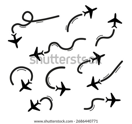 The flight is normal. The plane is heading for landing. The airplane landed. A new Plane Is Taking off. vector illustration.