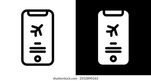 flight online booking line and glyph icon, outline and glyph vector sign, linear and glyph style pictogram isolated on white and black. Symbol, logo,icon, illustration