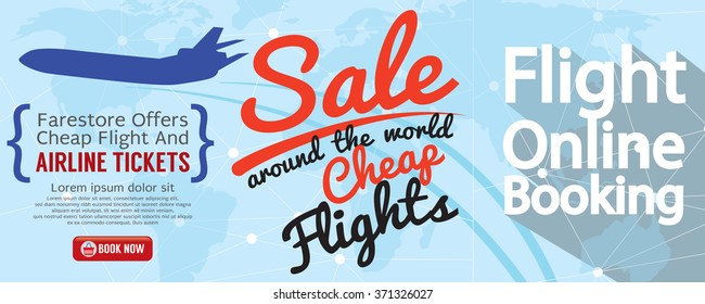 Flight Online Booking For Sale 1500x600 Banner Vector Illustration