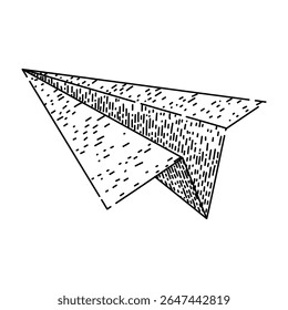plano de papel de voo desenhado à mão. asas deslizam, lançam modelo, aerodinâmica de artesanato plano de papel de voo esboço vetorial. ilustração em preto isolado