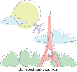 Flight to Paris flat illustration