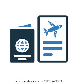 Flight, passport, air ticket black icon