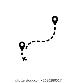 Flight path with dotted arc showing airplane route