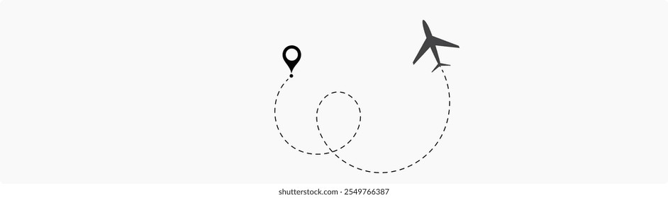 Trajetórias de voo com linha tracejada e ícones de avião, infográficos de roteiro e rotas de trajetória de viagem com marcadores de localização com conjunto de vetor.