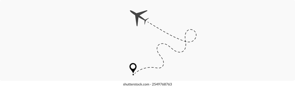 Trajetórias de voo com linha tracejada e ícones de avião, infográficos de roteiro e rotas de trajetória de viagem com marcadores de localização com conjunto de vetor.