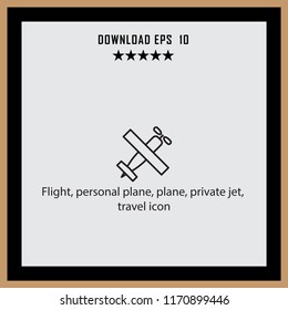 Flight, personal plane, private jet, travel icon vector icon