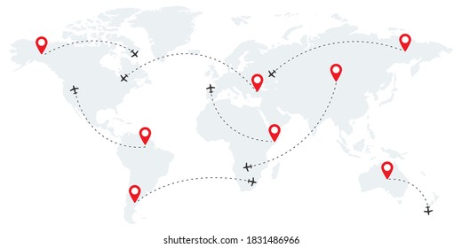 Flight plane map. Plane flight with arrow. Airline map route - Shutterstock ID 1831486966