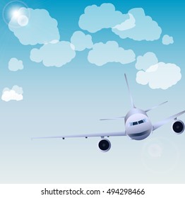 Flight of the plane in sky.
