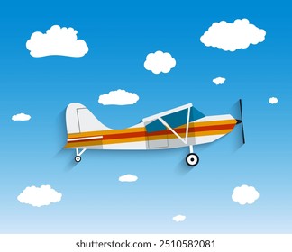 Vuelo del avión en el cielo. Aviones de pasajeros, avión, vuelo, nubes, cielo. Ilustración vectorial en diseño plano