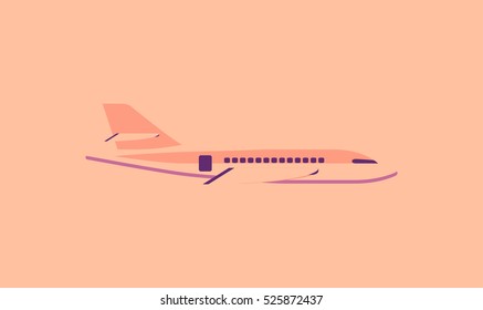 Flight of the plane in the sky. Vector illustration.